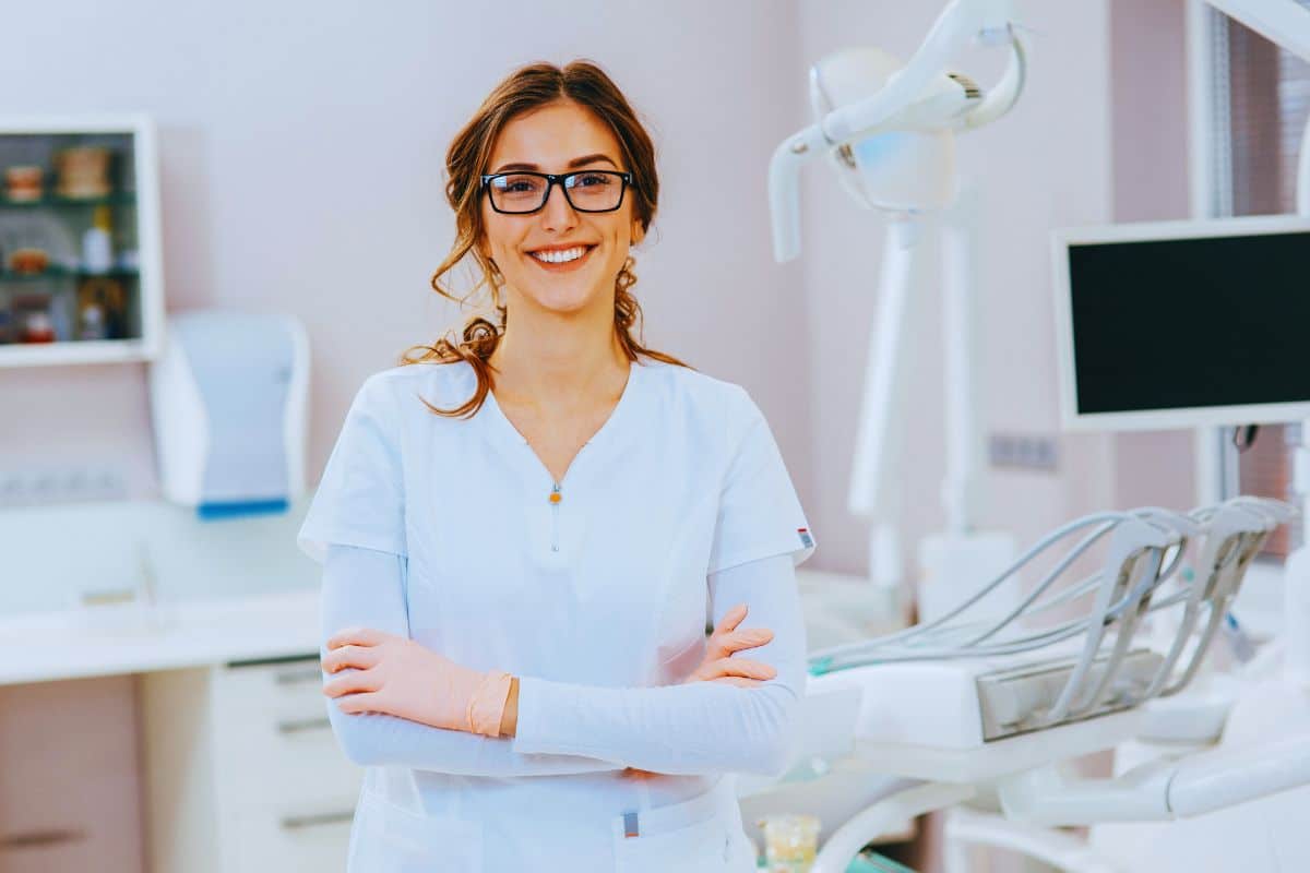 Dentist at her new startup office